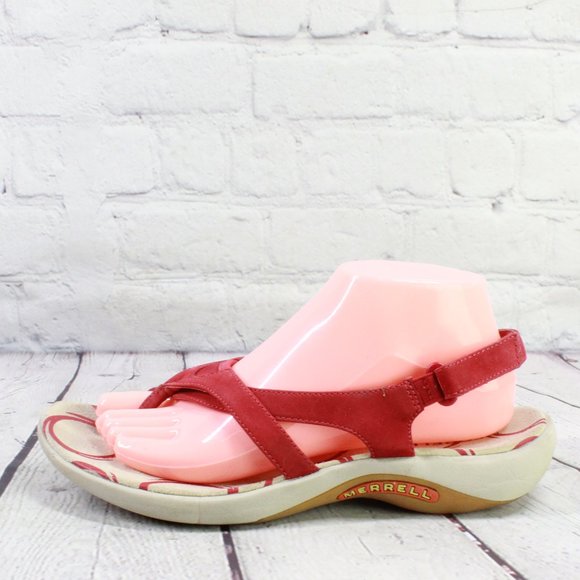 Merrell Shoes - MERRELL Savannah Red Tomato Strappy Leather Outdoor Sandals Size 9